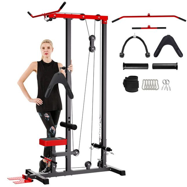 LAT Pull Down Machine Low Row Cable Pull Down Machine with AB crunch, Removable Flip-up Foot Plate