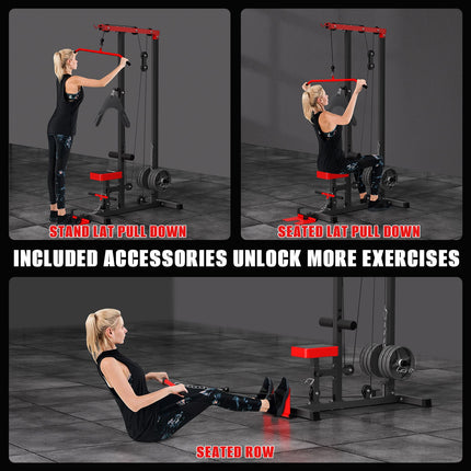 LAT Pull Down Machine Low Row Cable Pull Down Machine with AB crunch, Removable Flip-up Foot Plate