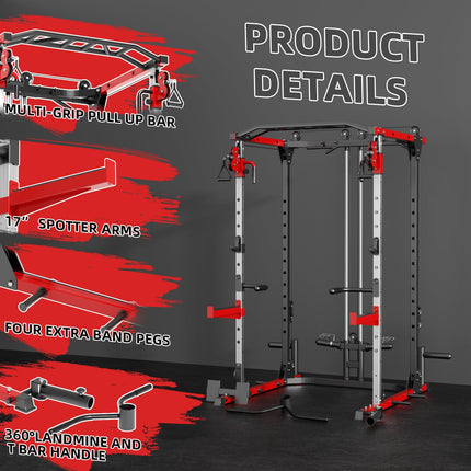 VANSWE Power Cage with Cable Crossover System - 2000LBS Power Rack with LAT Pulldown Cable Pulley System